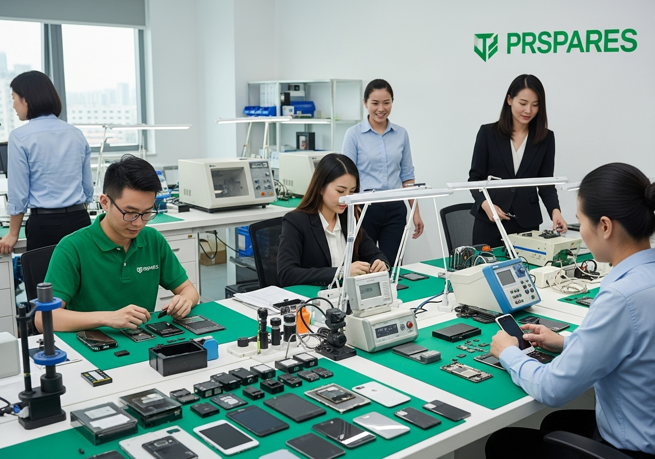 PRSPARES professional team workspace with mobile repair parts and quality control