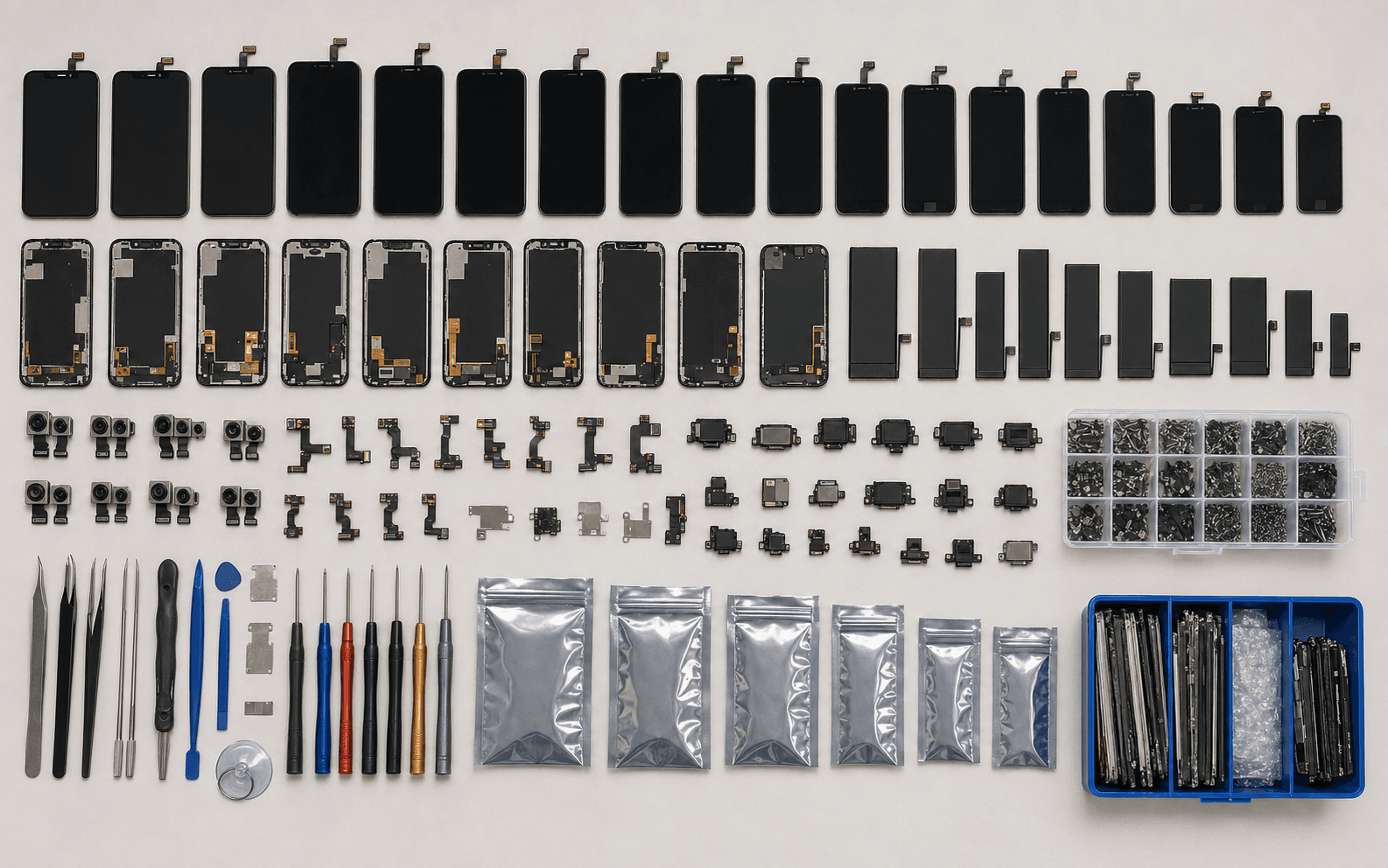 Complete mobile repair parts SKU coverage for multiple brands